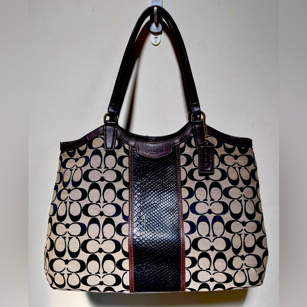 Coach Signature tote with snake embossed trim